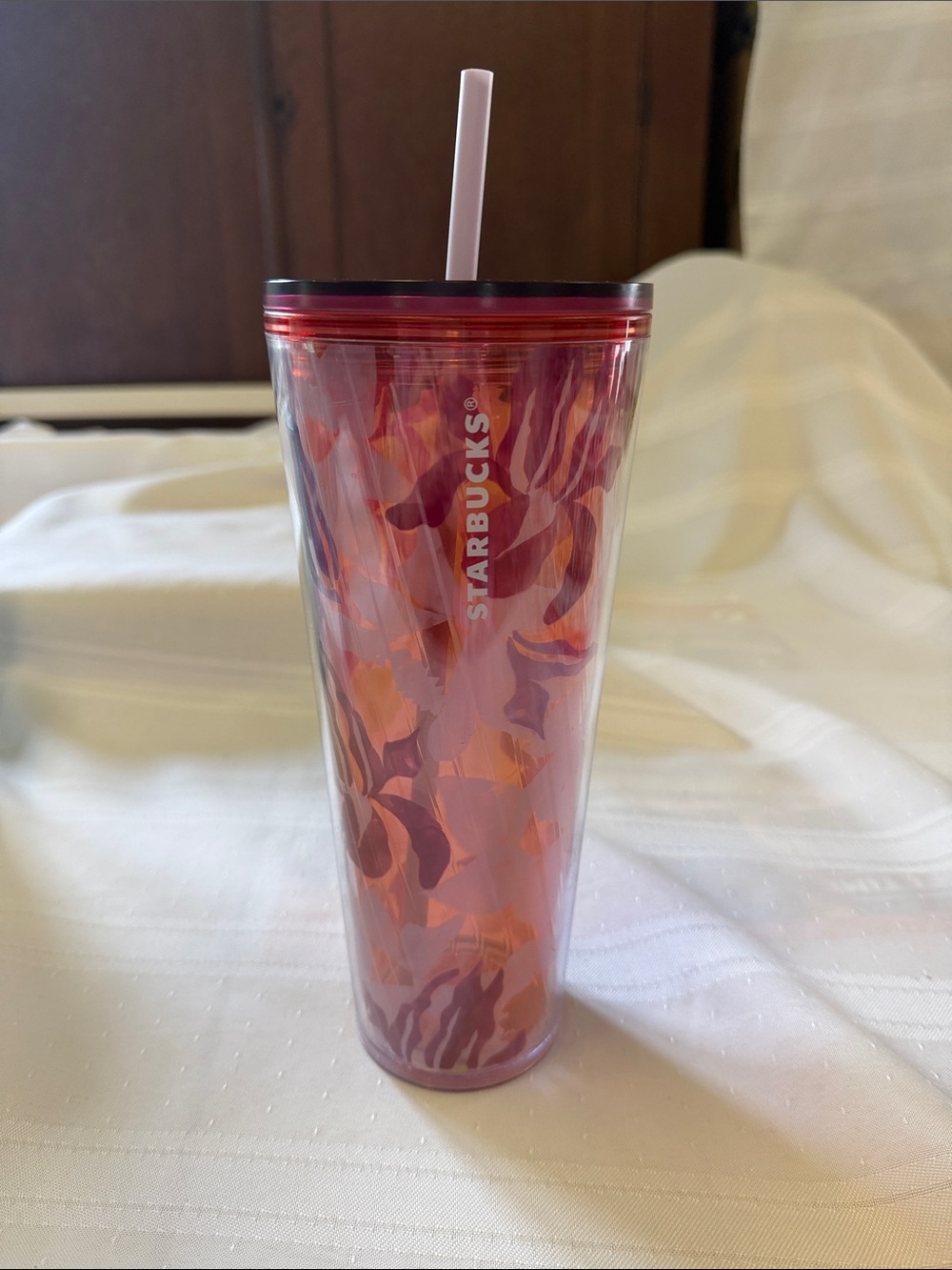 Starbucks Red-Pink Marble Acrylic Tumbler with Straw